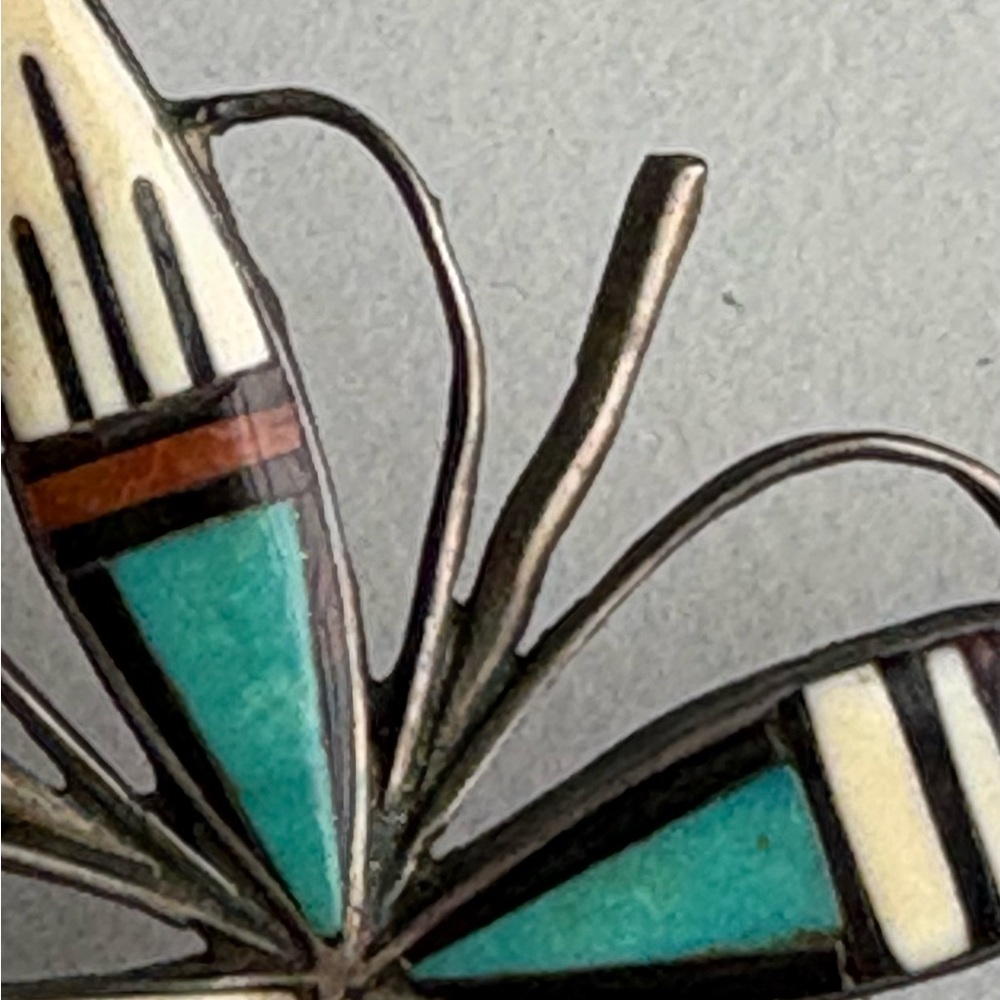 Sterling Zuni Adeline Bownannie Turquoise MOP Onyx  Coral inlay mosaic cross - Picture 9 of 16